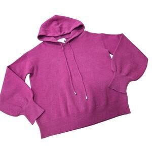 Magaschoni Hooded Sweater Ribbed Trims Drawstring Hood Size Small